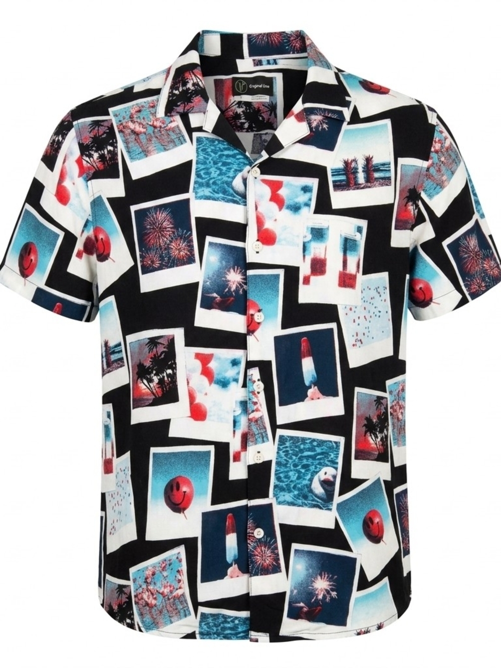 Original Use Men's Polaroid Collage Summer Button Down Shirt - Large